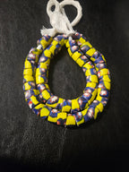 Designer Patterned Trade Beads – Yellow, Blue & Red Motif Strand