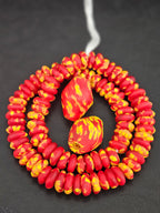 Red & Yellow African Glass Beads Bundle – Krobo Rondelles + Bicone Focals