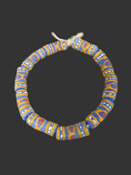 African Glass Beads – Painted Krobo Long Tubes, Blue & Gold