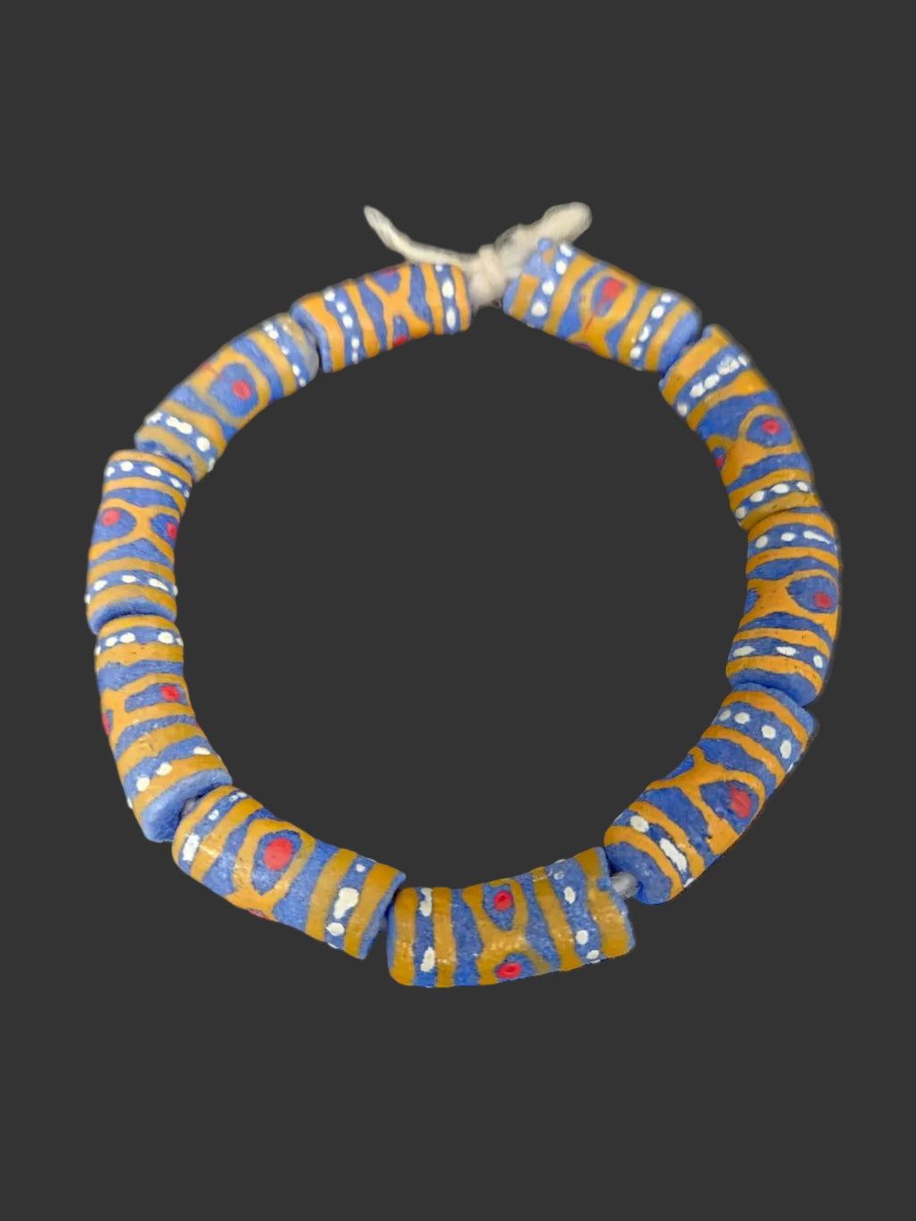 African Glass Beads – Painted Krobo Long Tubes, Blue & Gold