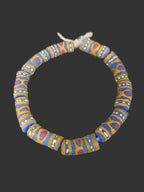 African Glass Beads – Painted Krobo Long Tubes, Blue & Gold