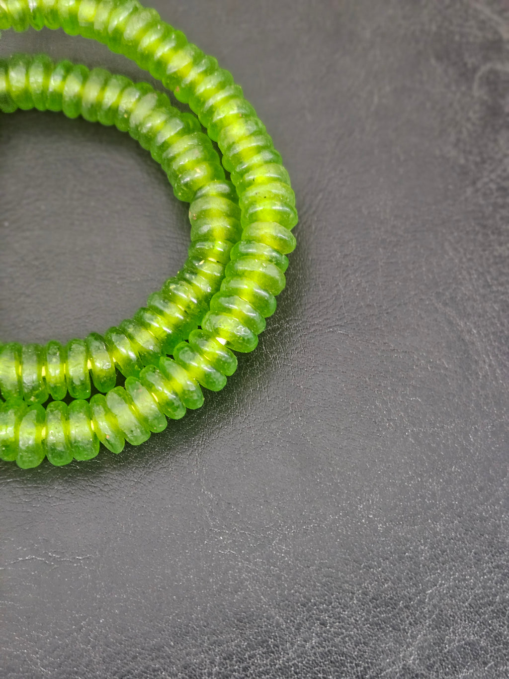 Authentic Lime Green Krobo Translucent Recycled Glass Rondelle Beads Handmade in Ghana