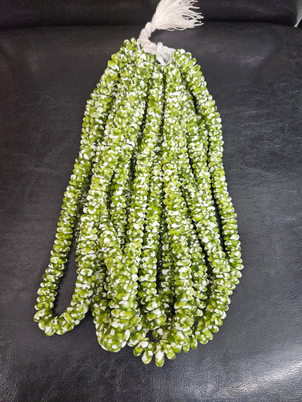 Fused Krobo Recycled Glass Beads | Lime Olive Green Ghana Glass Beads | Authentic African Designer Jewelry Supplies