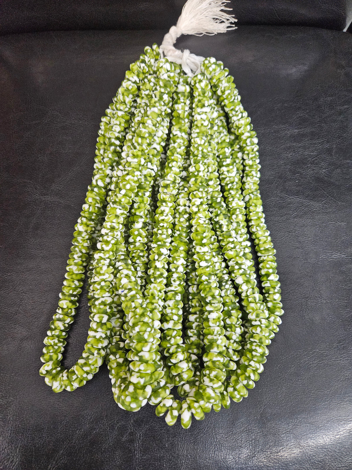 Fused Krobo Recycled Glass Beads | Lime Olive Green Ghana Glass Beads | Authentic African Designer Jewelry Supplies