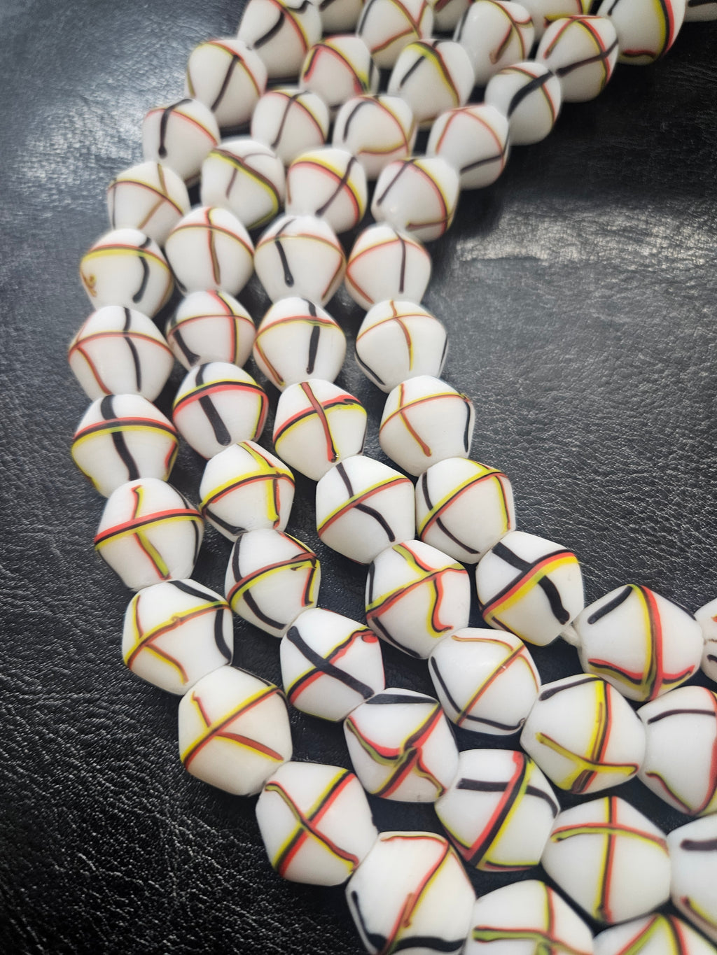 Designer White Multicolor Trade Beads – Graphic Stripe Pattern
African Trade Beads –