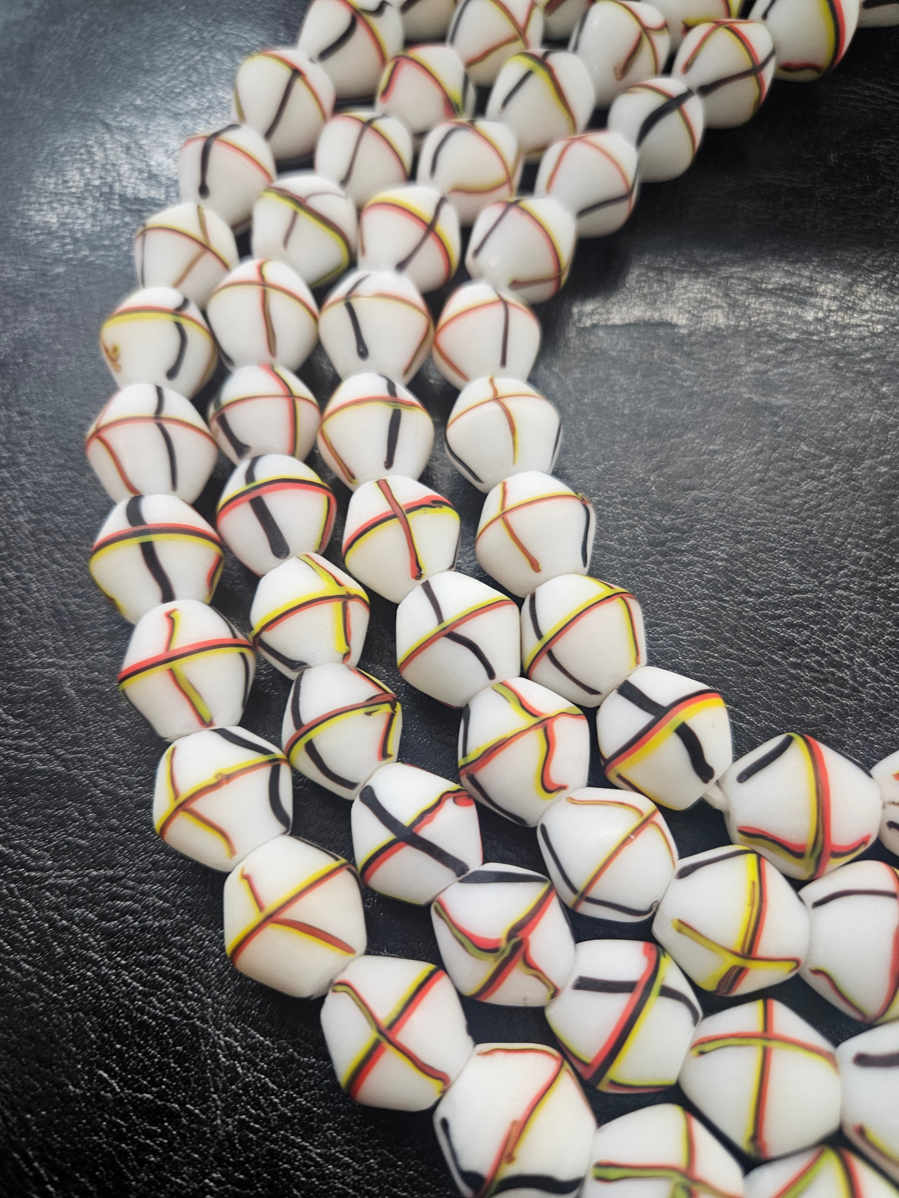 Designer White Multicolor Trade Beads – Graphic Stripe Pattern
African Trade Beads –