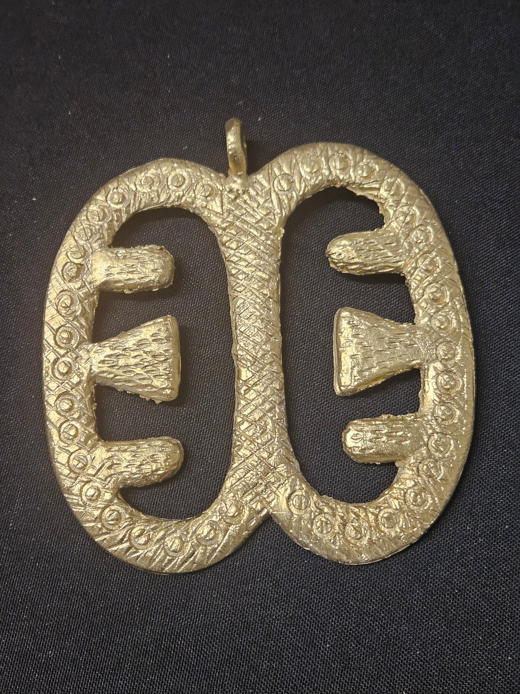Large Handcrafted Ese Ne Tekrema African Brass Pendant | Authentic Ghana Adinkra Symbol