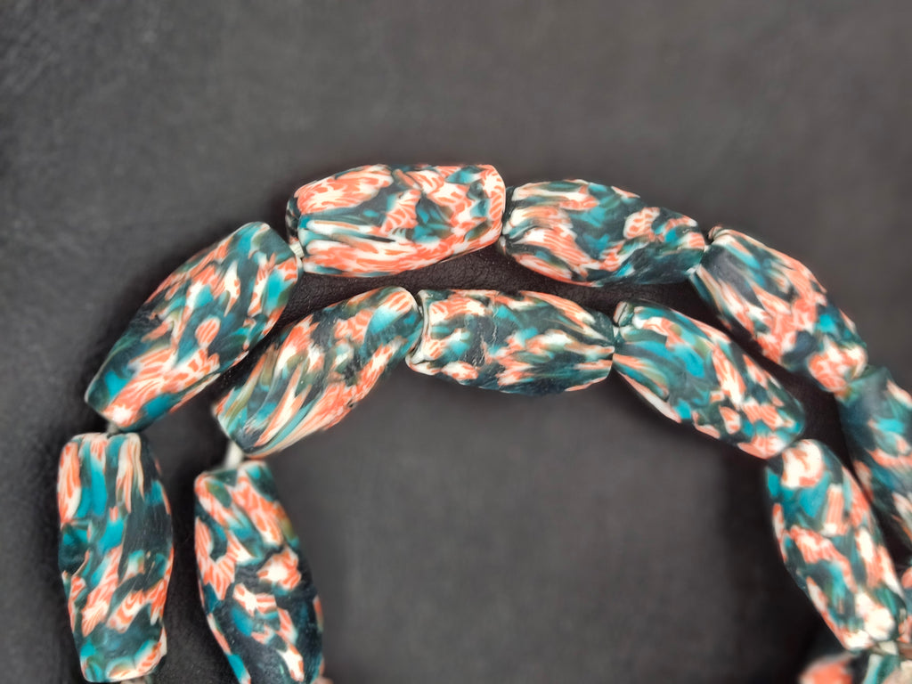 XL Teal & Coral Fused Krobo Recycled Glass Beads | Handmade Ghana Statement Beads