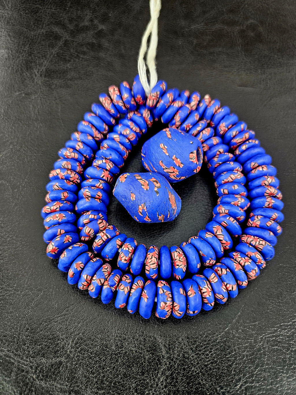 African Glass Bead Bundle – Cobalt Blue Krobo Rondelles + Focal Beads