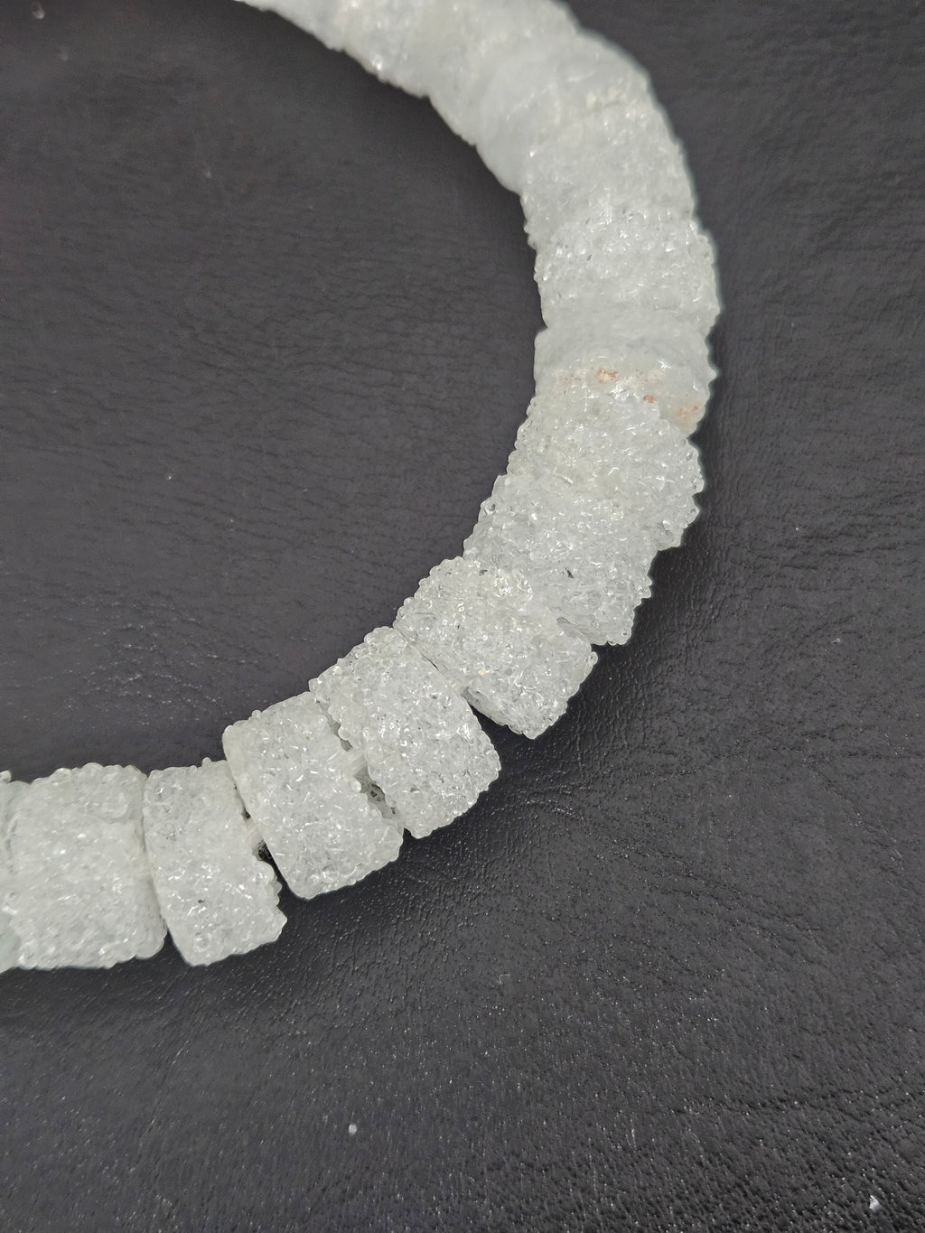 White Krobo Sugar Glass Short Tube Beads | Handcrafted Recycled Glass Beads from Ghana | Approx. 32 Beads Per Strand