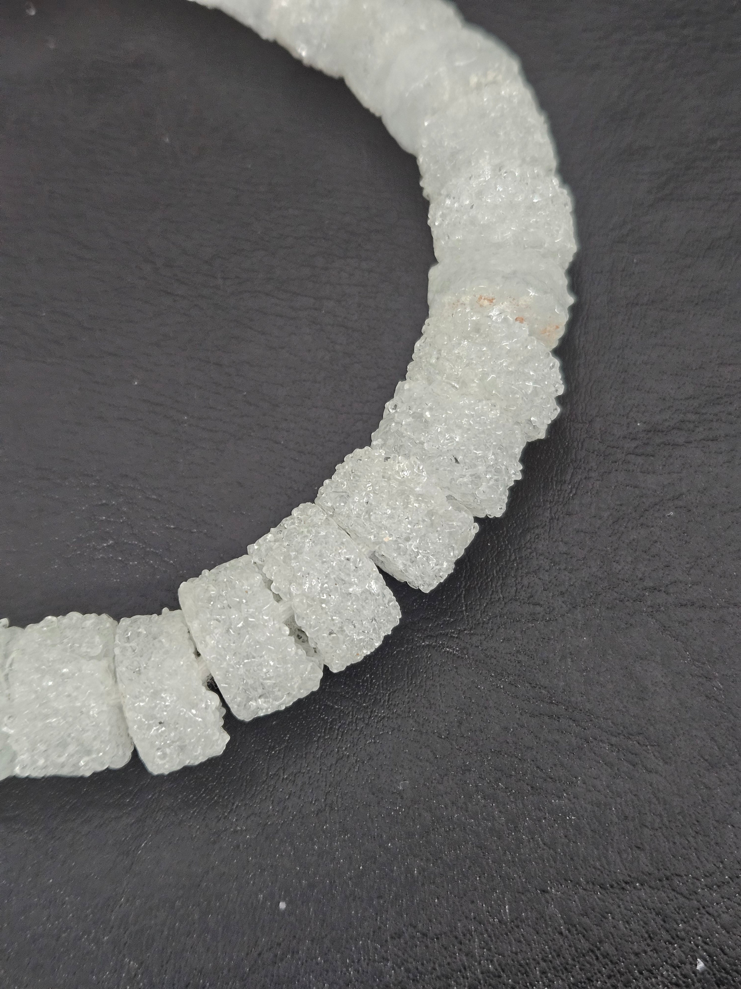 White Krobo Sugar Glass Short Tube Beads | Handcrafted Recycled Glass Beads from Ghana | Approx. 32 Beads Per Strand