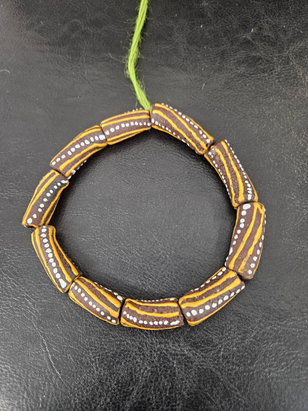 African Glass Beads – Painted Krobo Long Tubes, Brown & Gold