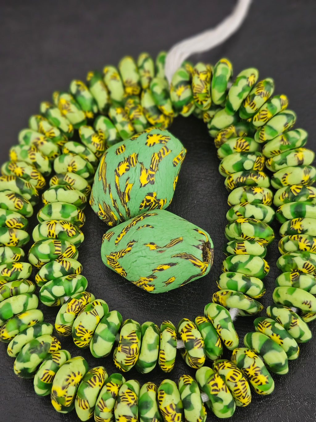 Green African Rondelle Beads Bundle – Krobo Glass + Bicone Focals