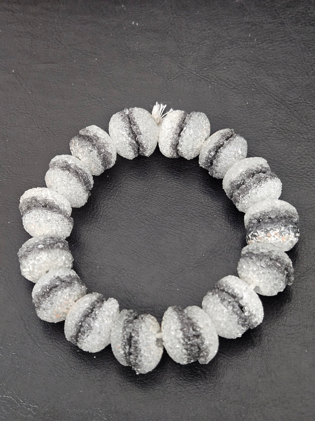 Black & White Krobo Sugar Glass Rondelle Beads | Handcrafted Recycled Glass Beads from Ghana | Approx. 30 Beads Per Strand