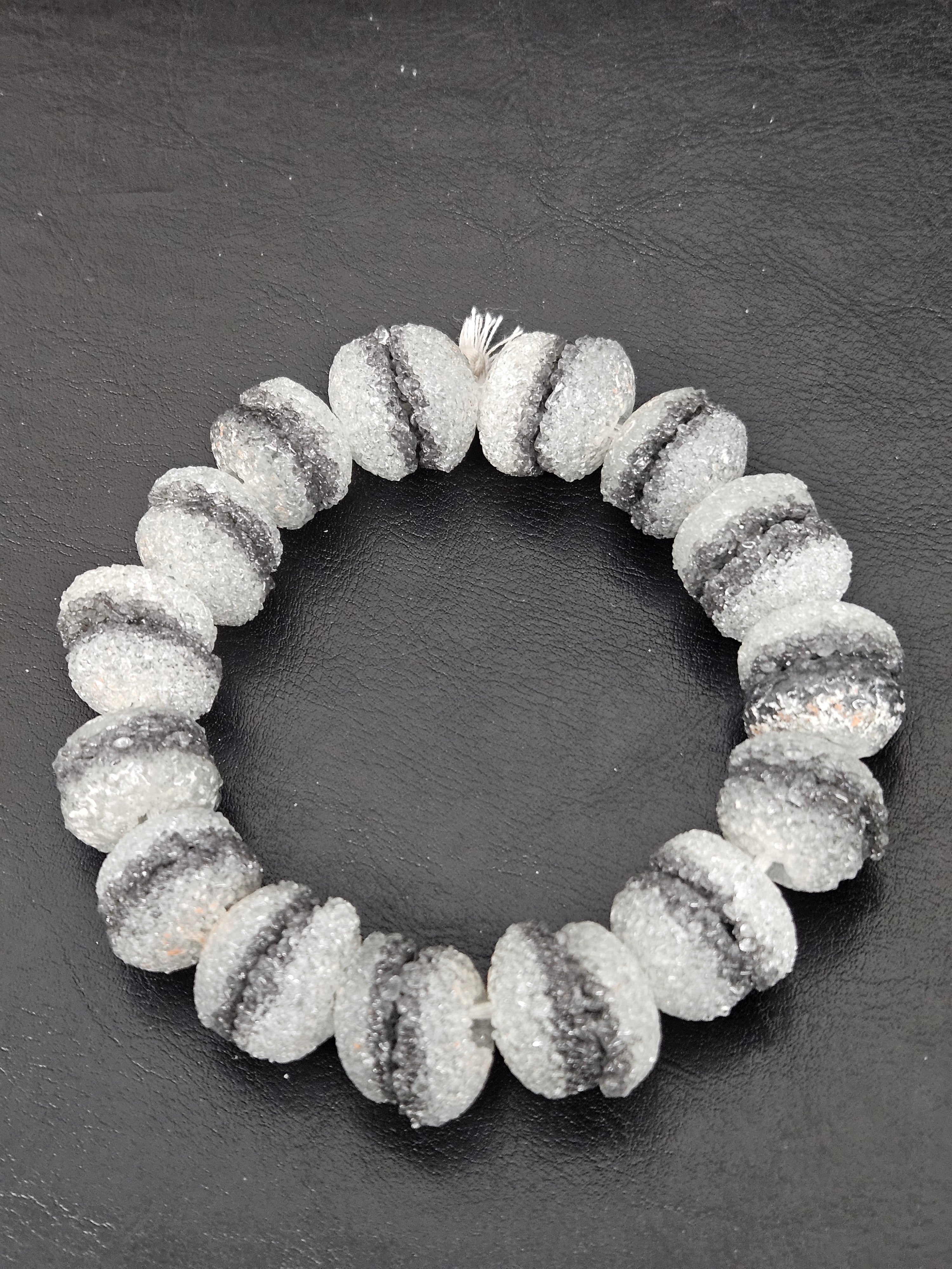 Black & White Krobo Sugar Glass Rondelle Beads | Handcrafted Recycled Glass Beads from Ghana | Approx. 30 Beads Per Strand