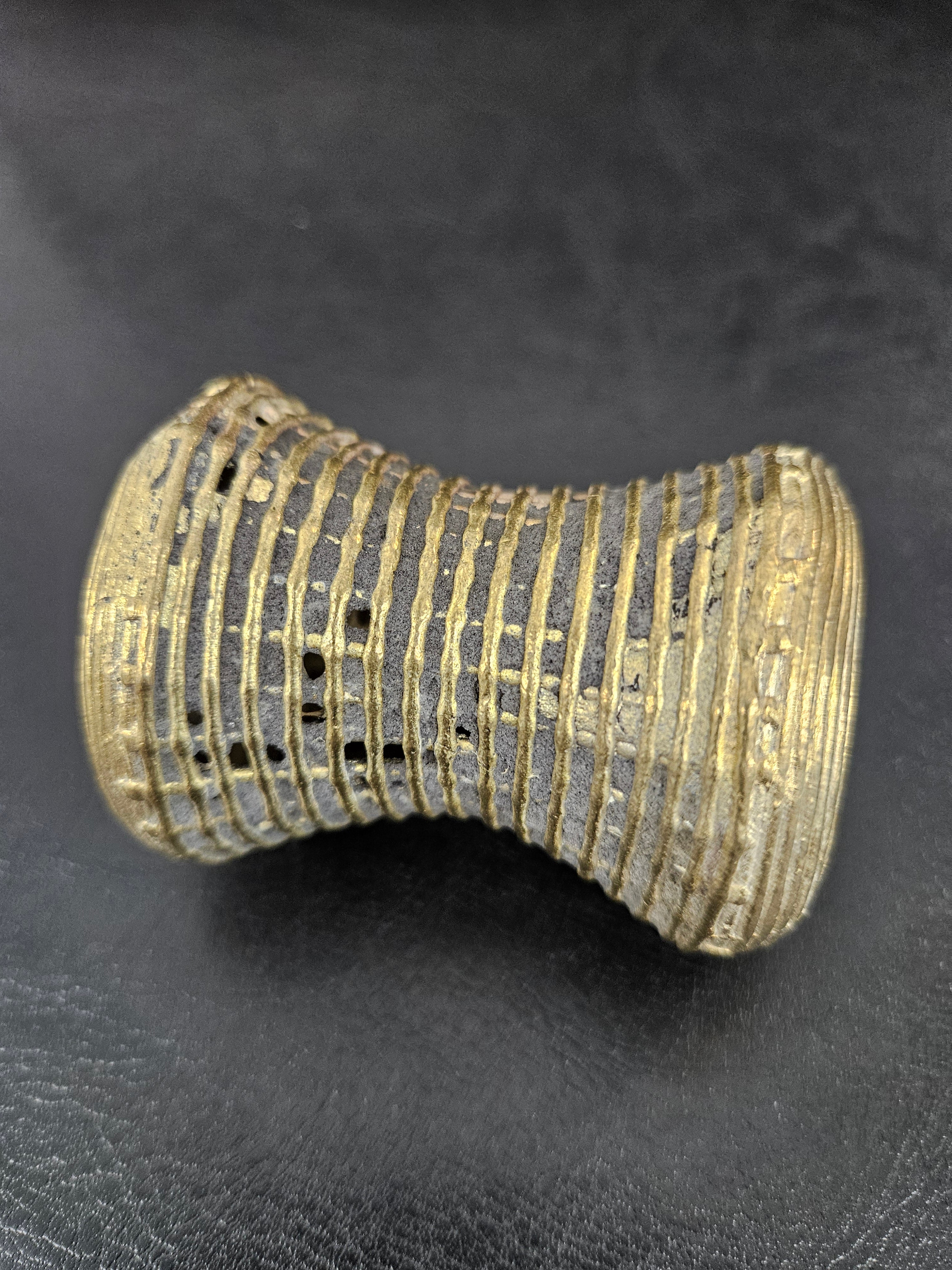Oversized Ashanti Brass Talking Drum Bead | Ghana Ribbed Focal Bead