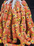 Krobo Painted Glass Tube Beads | Terracotta Coral, Golden Yellow & Royal Blue | Handmade Recycled Glass Beads from Ghana