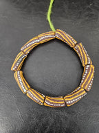 African Glass Beads – Painted Krobo Long Tubes, Brown & Gold