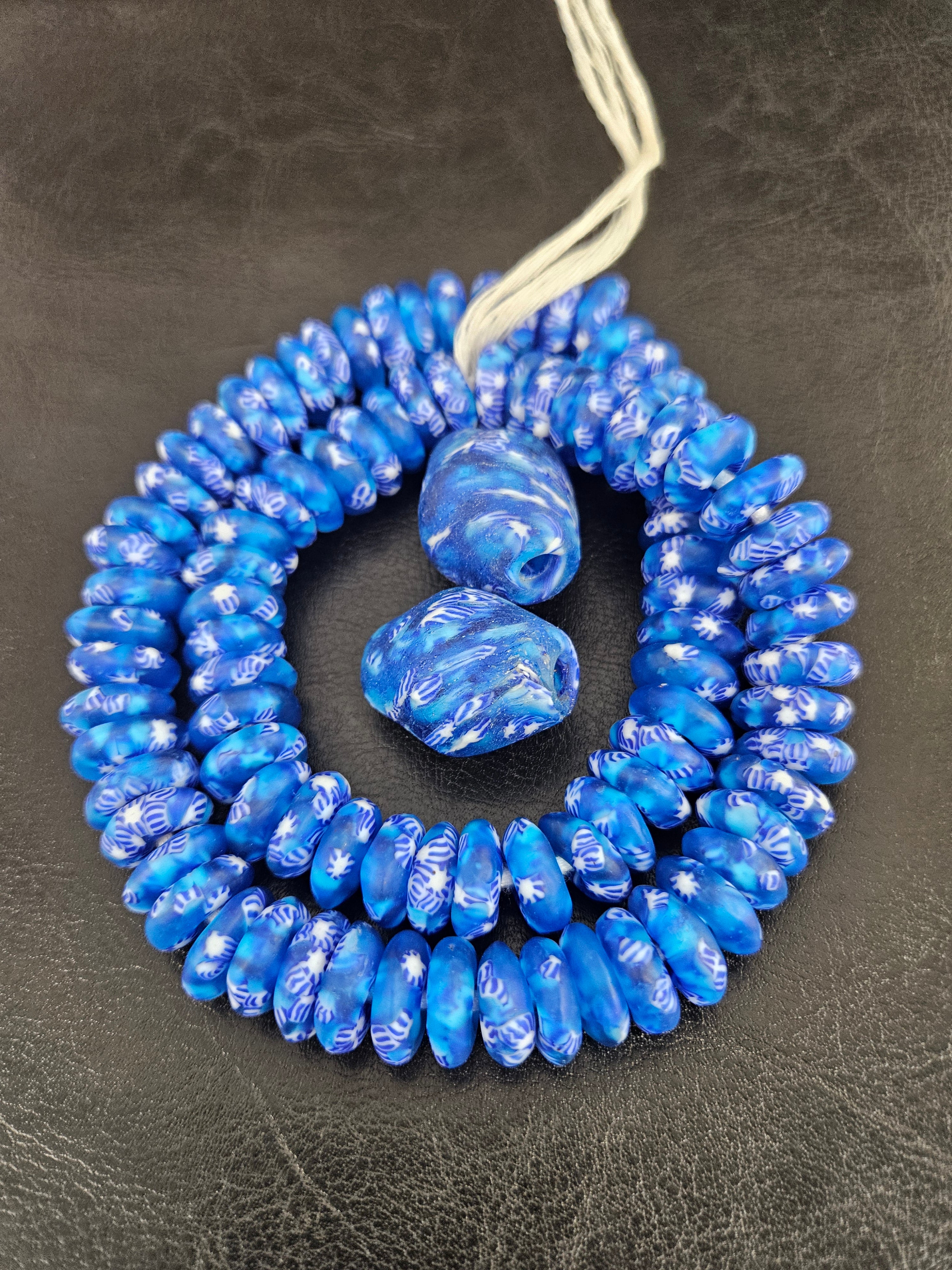 African Glass Bead Bundle – Blue Krobo Rondelles + Bicone Focal Beads