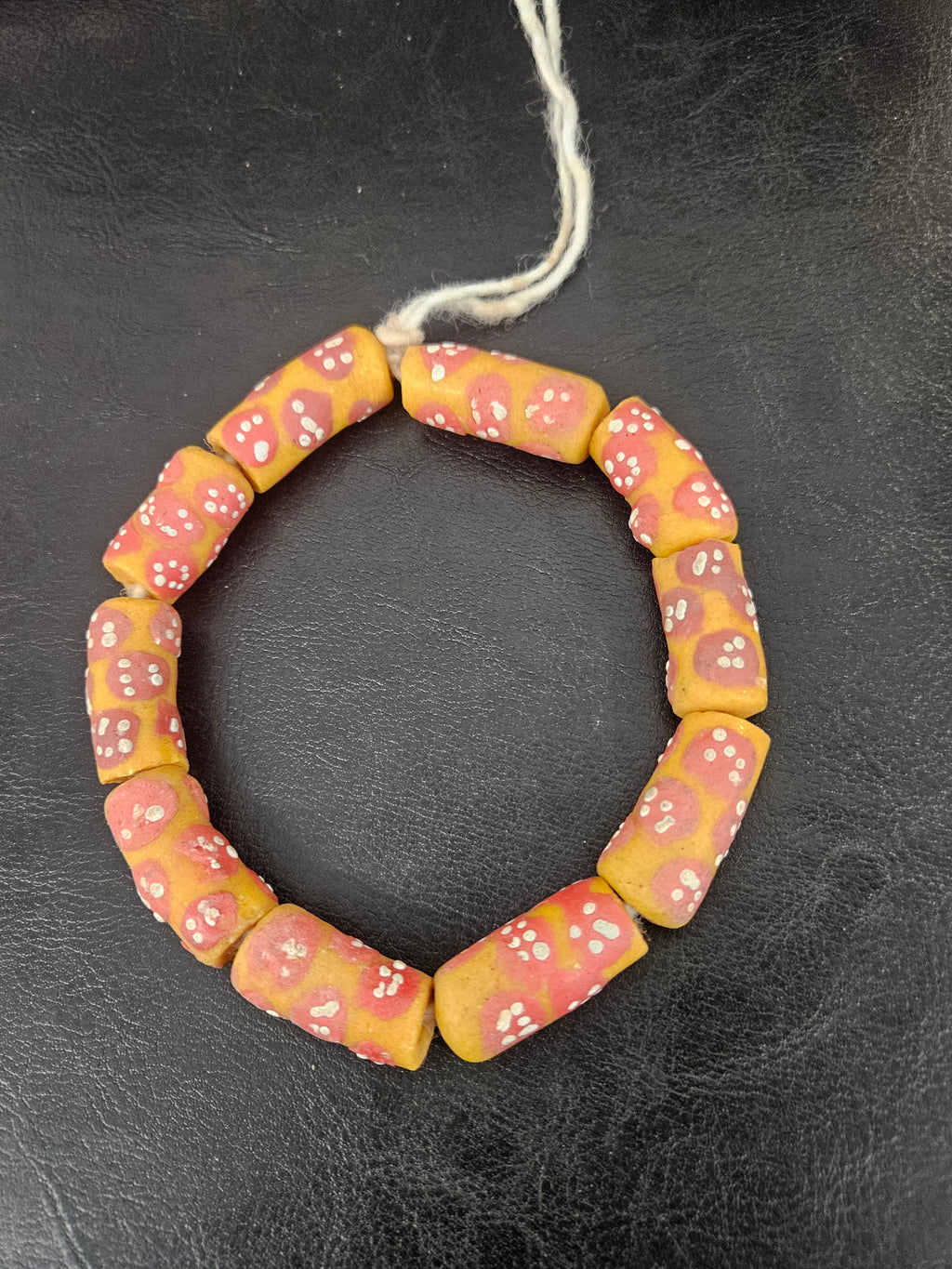 African Glass Beads – Painted Krobo Long Tubes, Gold & Coral Ghana Beads