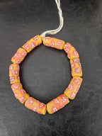 African Glass Beads – Painted Krobo Long Tubes, Gold & Coral Ghana Beads