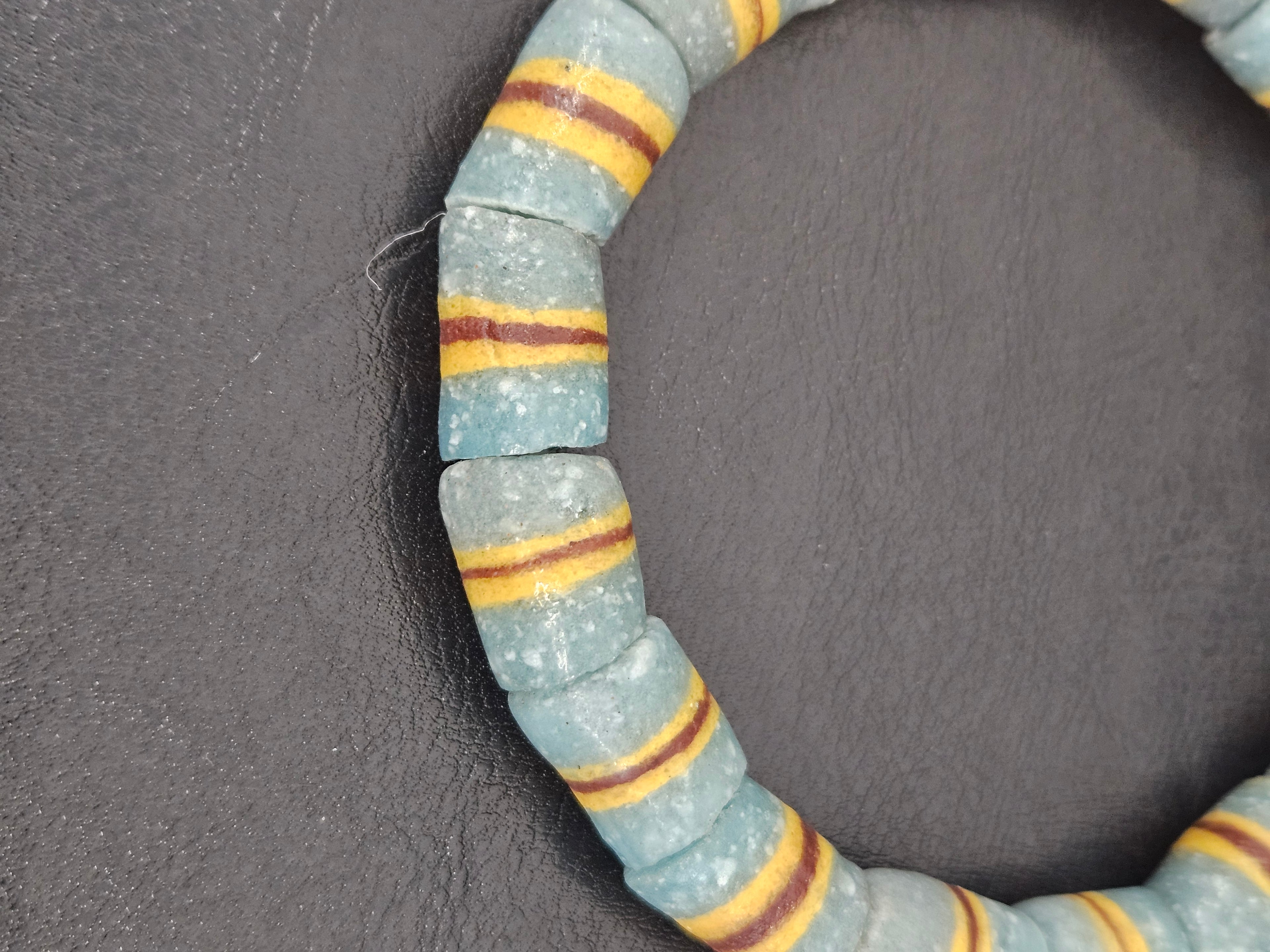 Light Blue Striped Krobo Kente Glass Beads | Handcrafted Powdered Glass Beads from Ghana | Approx. 17 Beads