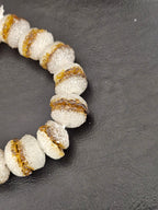 Amber & White Krobo Sugar Glass Rondelle Beads | Handcrafted Recycled Glass Beads from Ghana | Approx. 30 Beads Per Strand