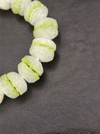 Lime Green & White Krobo Sugar Glass Rondelle Beads | Handcrafted Recycled Glass Beads from Ghana | Approx. 30 Beads Per Strand