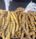 Krobo Painted Glass Tube Beads, Espresso Brown & Golden Ochre, Handmade Recycled Glass Beads from Ghana