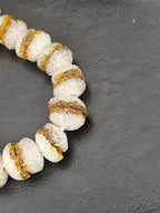 Amber & White Krobo Sugar Glass Rondelle Beads | Handcrafted Recycled Glass Beads from Ghana | Approx. 30 Beads Per Strand