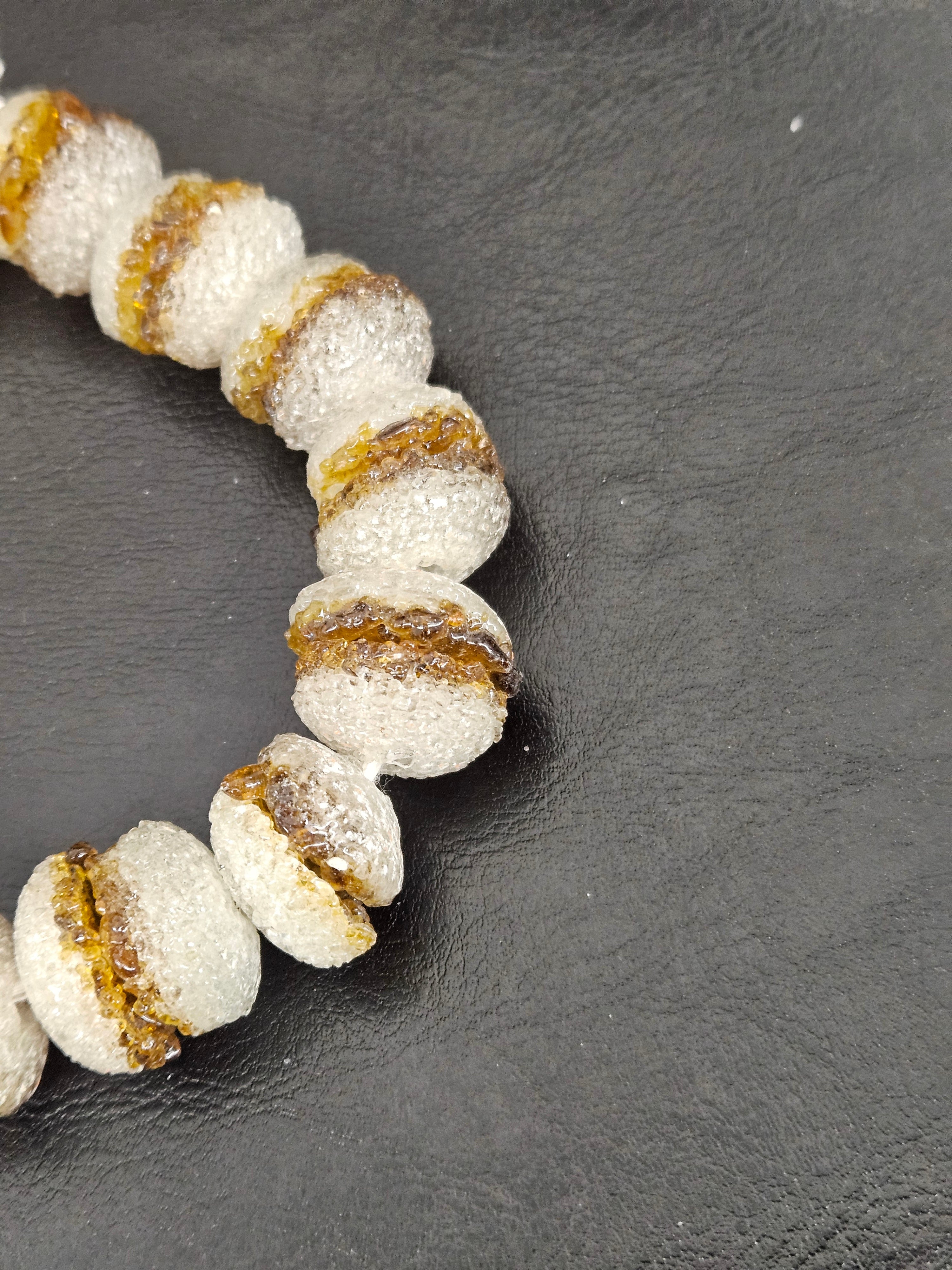 Amber & White Krobo Sugar Glass Rondelle Beads | Handcrafted Recycled Glass Beads from Ghana | Approx. 30 Beads Per Strand