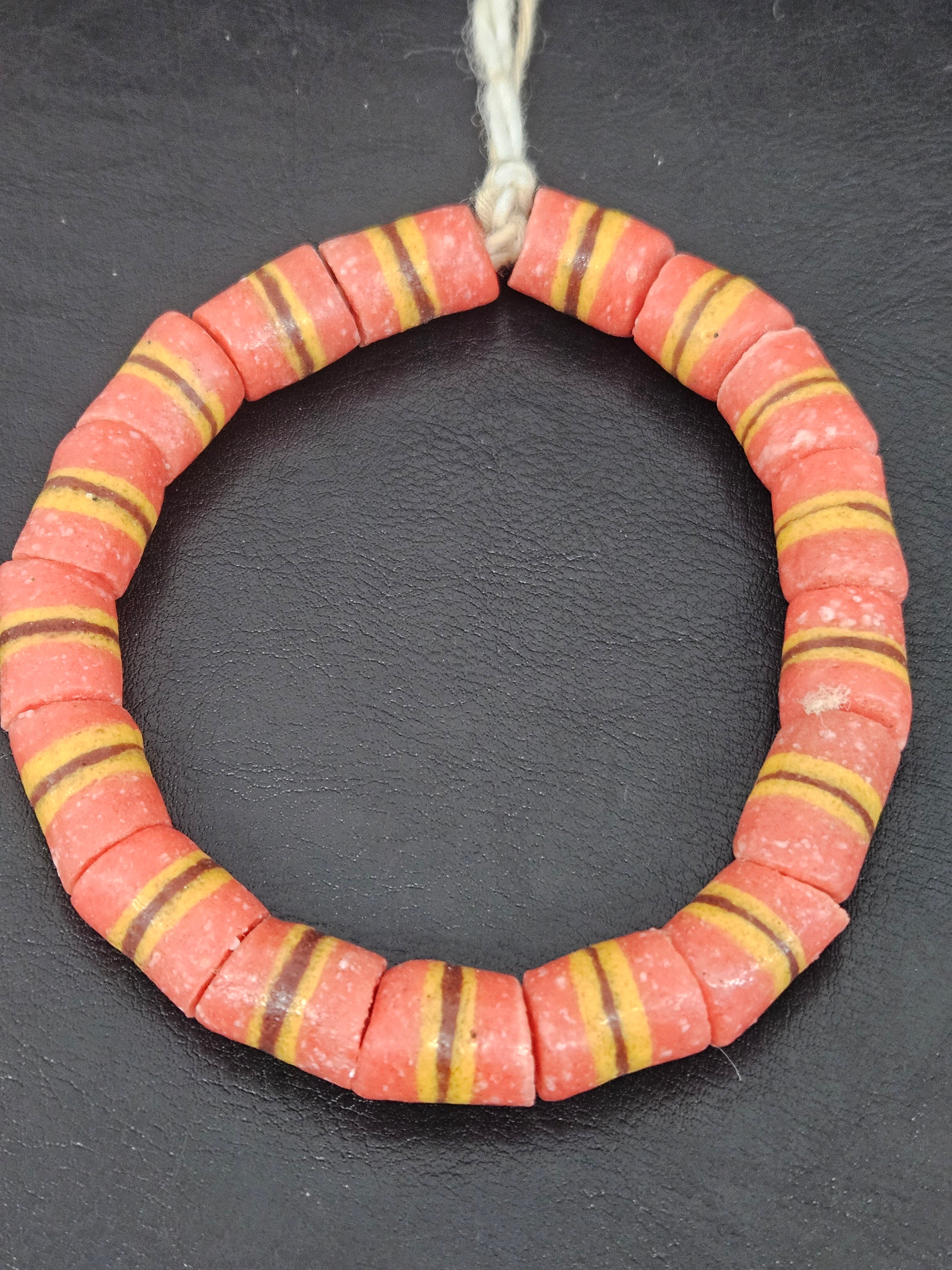 Red Striped Krobo Kente Glass Beads | Handcrafted Powdered Glass Beads from Ghana | Approx. 17 Beads