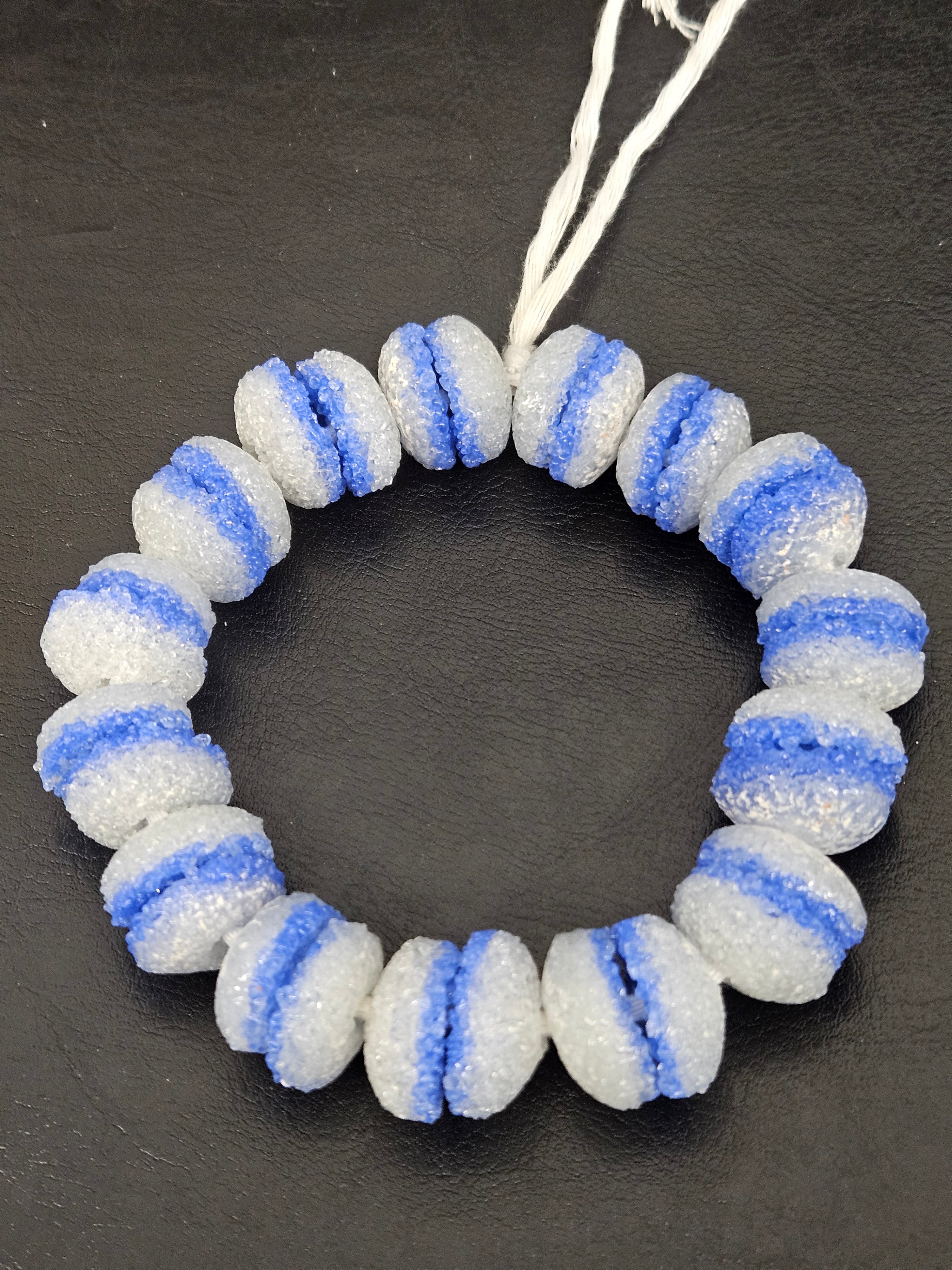 Blue & White Krobo Sugar Glass Rondelle Beads | Handcrafted Recycled Glass Beads from Ghana | Approx. 30 Beads Per Strand