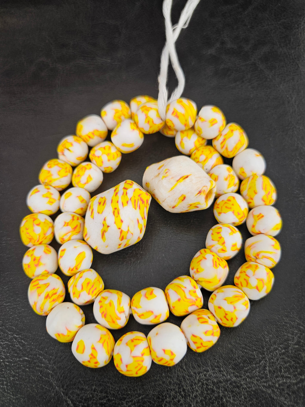 African Glass Bead Bundle – Yellow & Ivory Krobo Rounds + Focal Beads