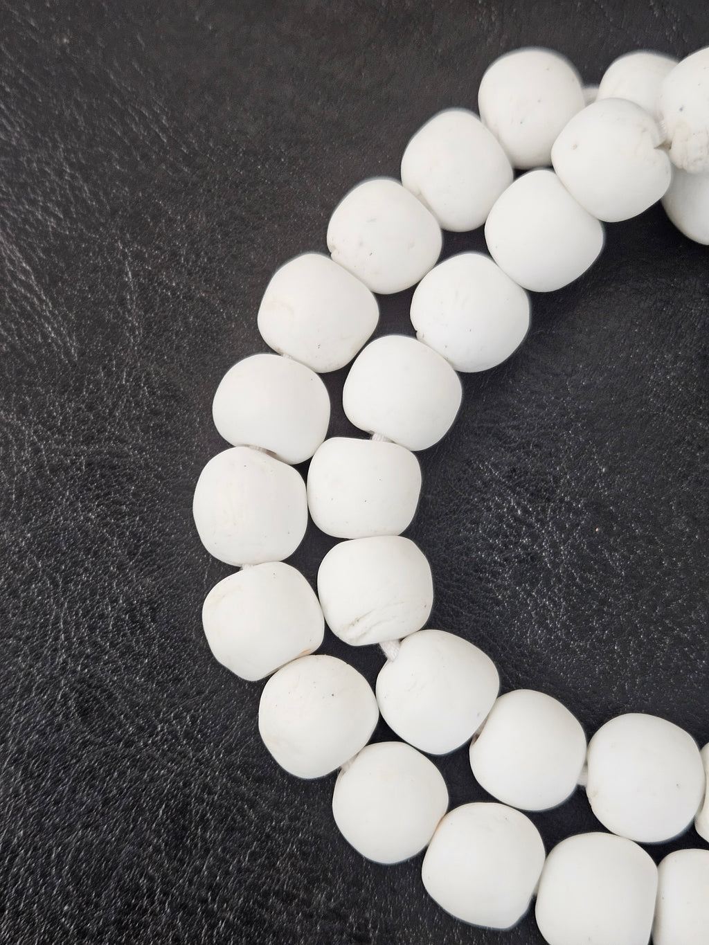 Blue & White African Glass Bead Bundle: Hand-Painted Krobo Rondelle and White Pocket Beads from Ghana