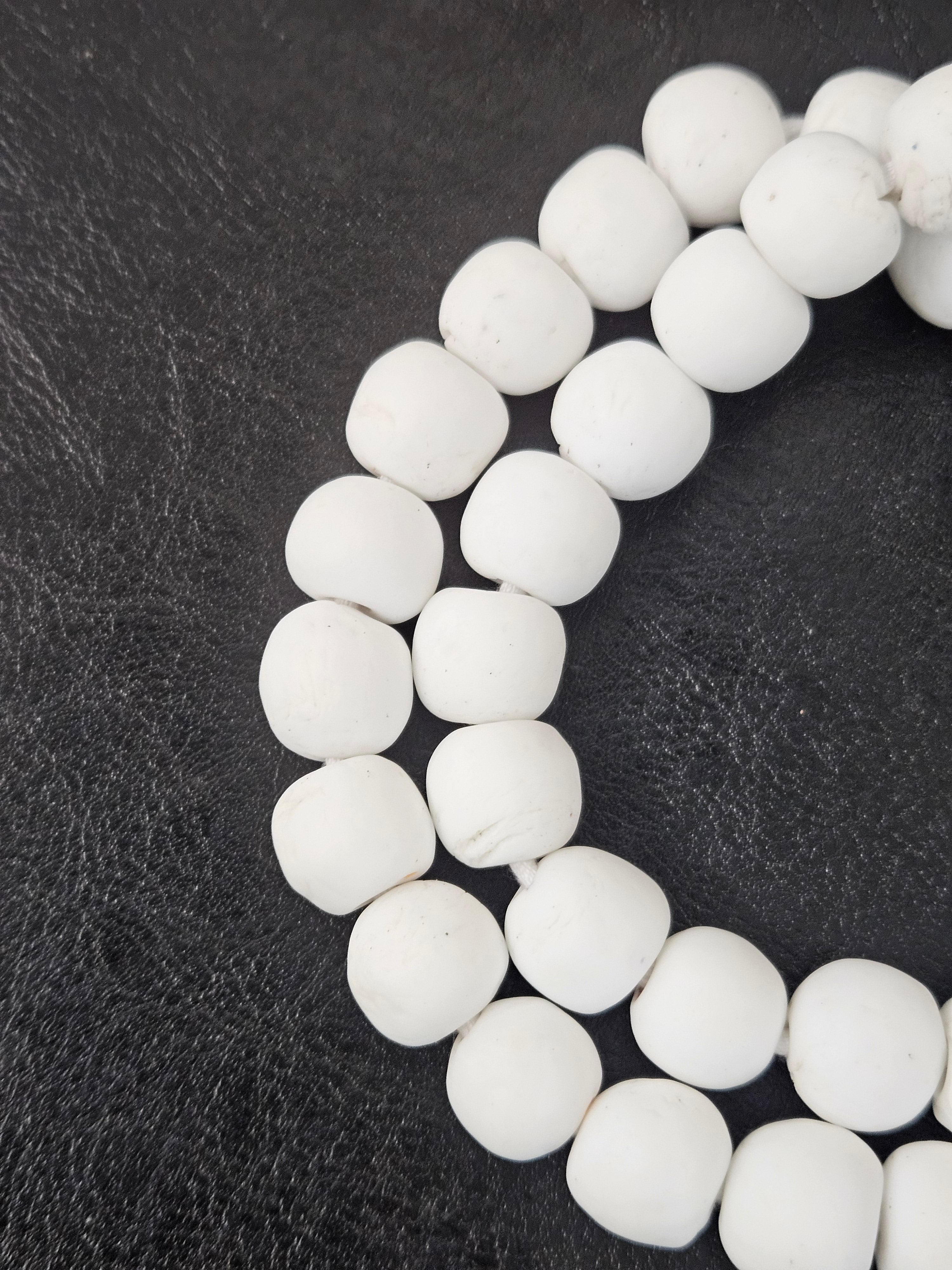 Blue & White African Glass Bead Bundle: Hand-Painted Krobo Rondelle and White Pocket Beads from Ghana