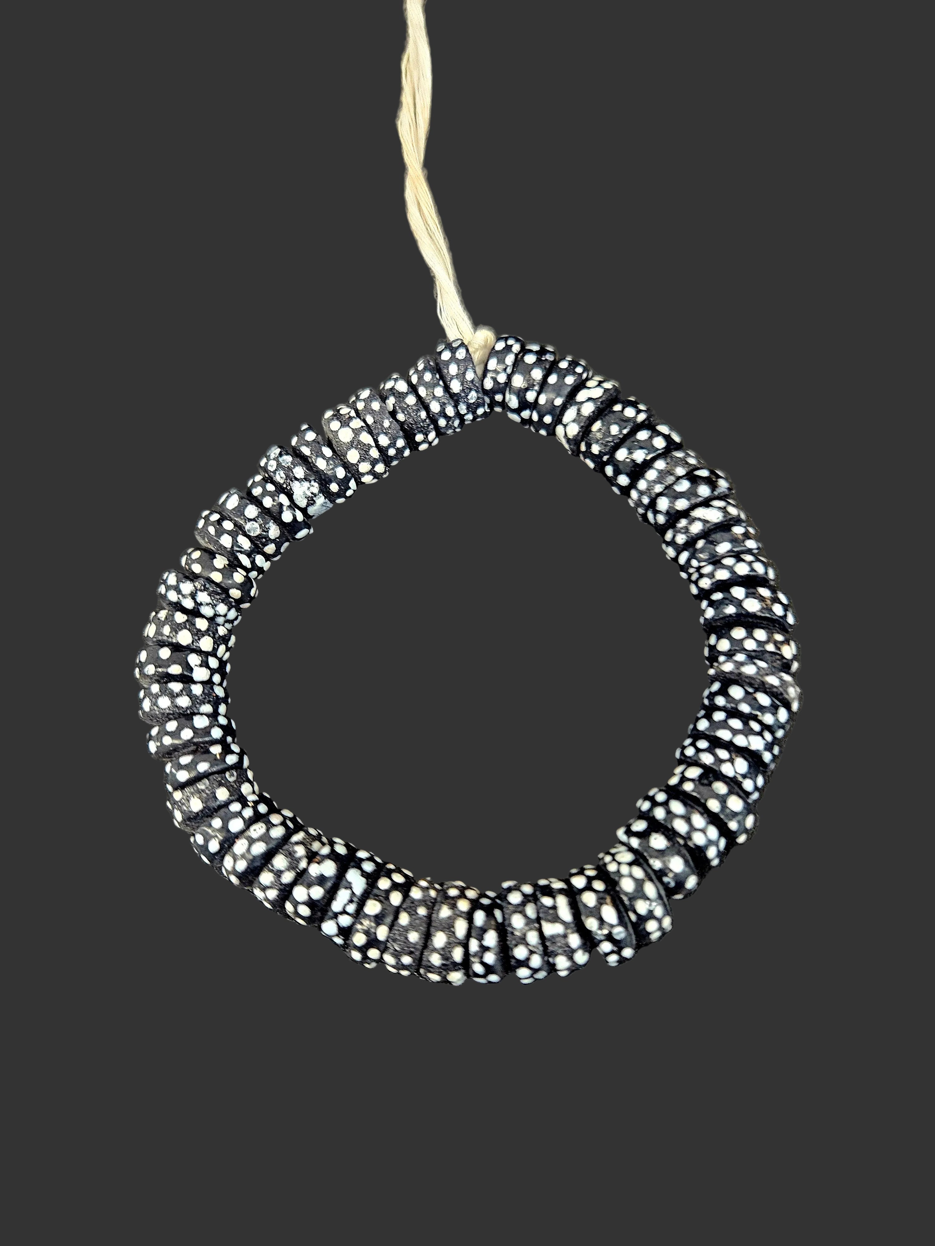 African Glass Beads – Painted Krobo Short Tubes, Black & White Krobo Beads