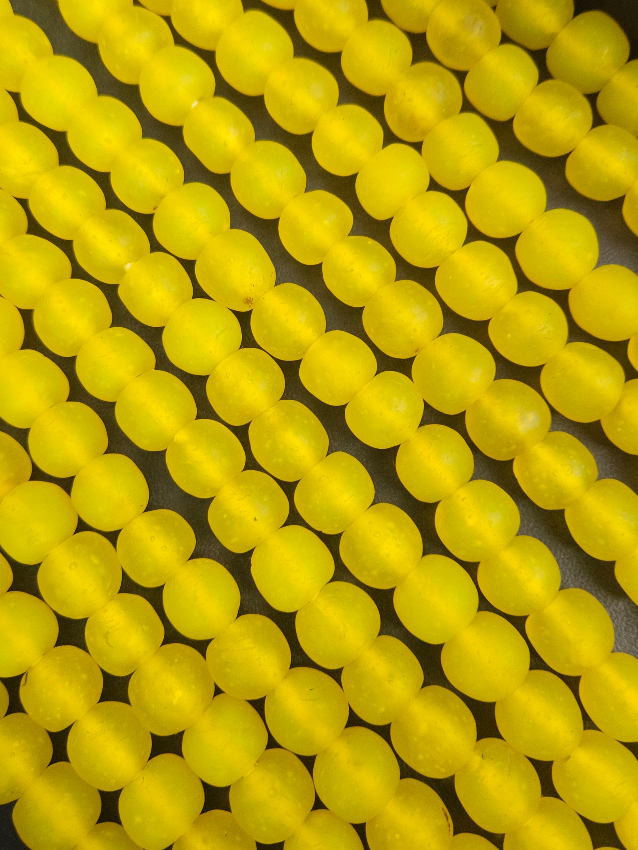 Golden Sunrise Krobo Pocket Glass Beads | Handcrafted Ghana Recycled Glass Beads | Frosted Yellow Artisan Beads