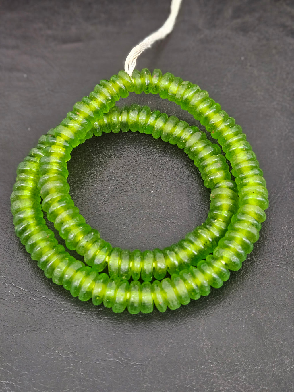 Authentic Lime Green Krobo Translucent Recycled Glass Rondelle Beads Handmade in Ghana