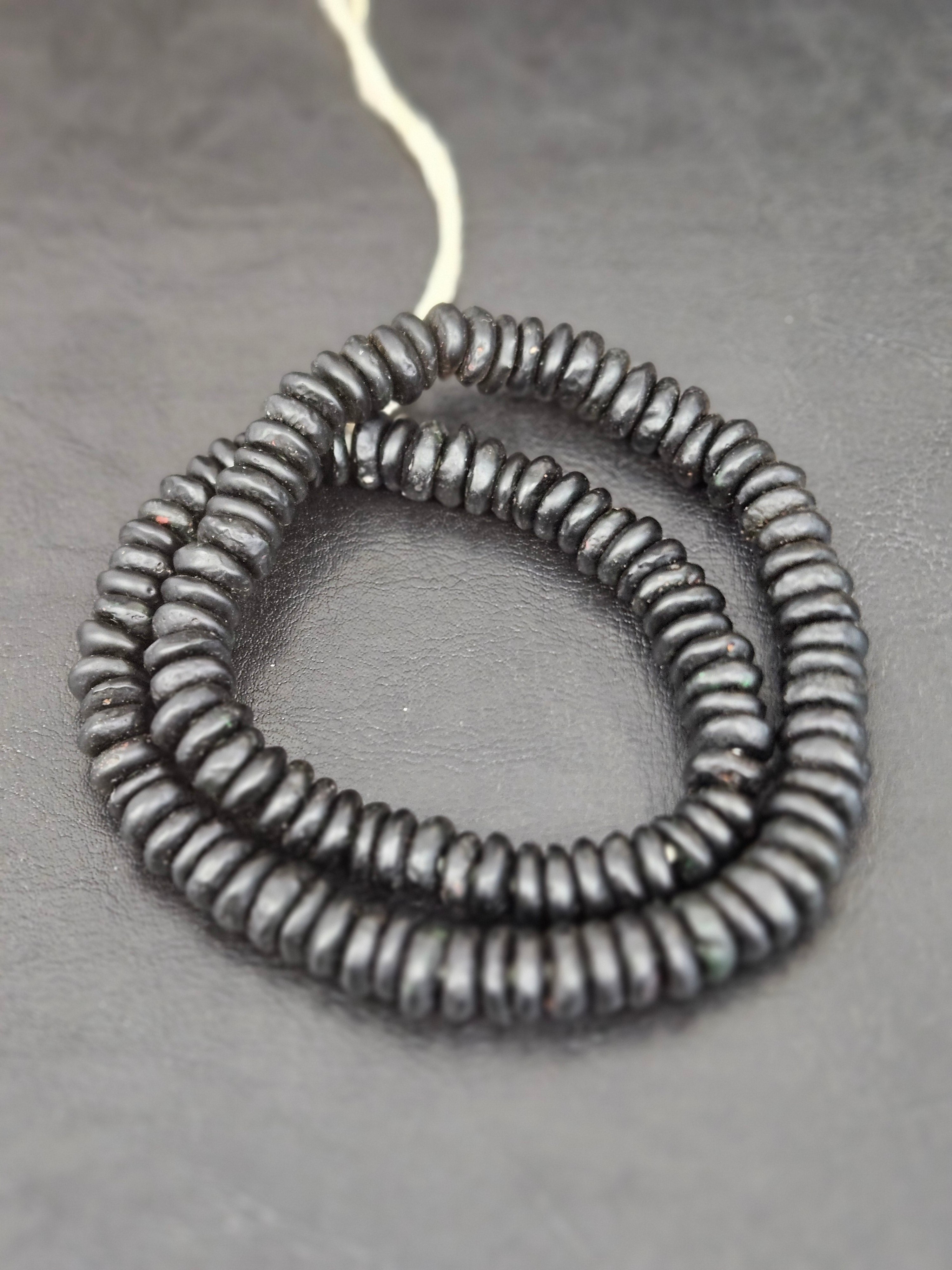 Authentic Matte Black Krobo Translucent Recycled Glass Rondelle Beads | Handmade Ghana African Glass Beads for Jewelry Making & Wholesale