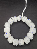 White & Blue Speckled Krobo Sugar Glass Rondelle Beads | Handcrafted Recycled Glass Beads from Ghana | Approx. 30 Beads Per Strand