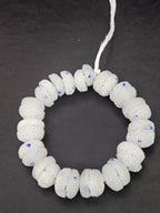 White & Blue Speckled Krobo Sugar Glass Rondelle Beads | Handcrafted Recycled Glass Beads from Ghana | Approx. 30 Beads Per Strand