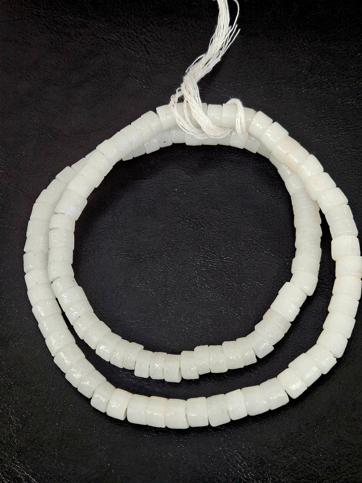 Frosty White Small Cube Tube Krobo Powdered Glass Beads | Ghana Recycled Glass | 77–78 Beads