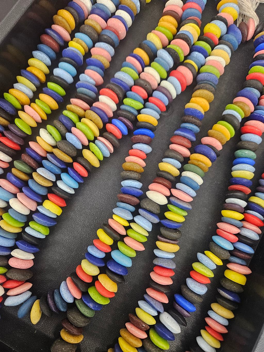 African Saucer Glass Beads Mix – Multicolor Recycled Glass Beads | Handcrafted Ghanaian Glass Bead Strand