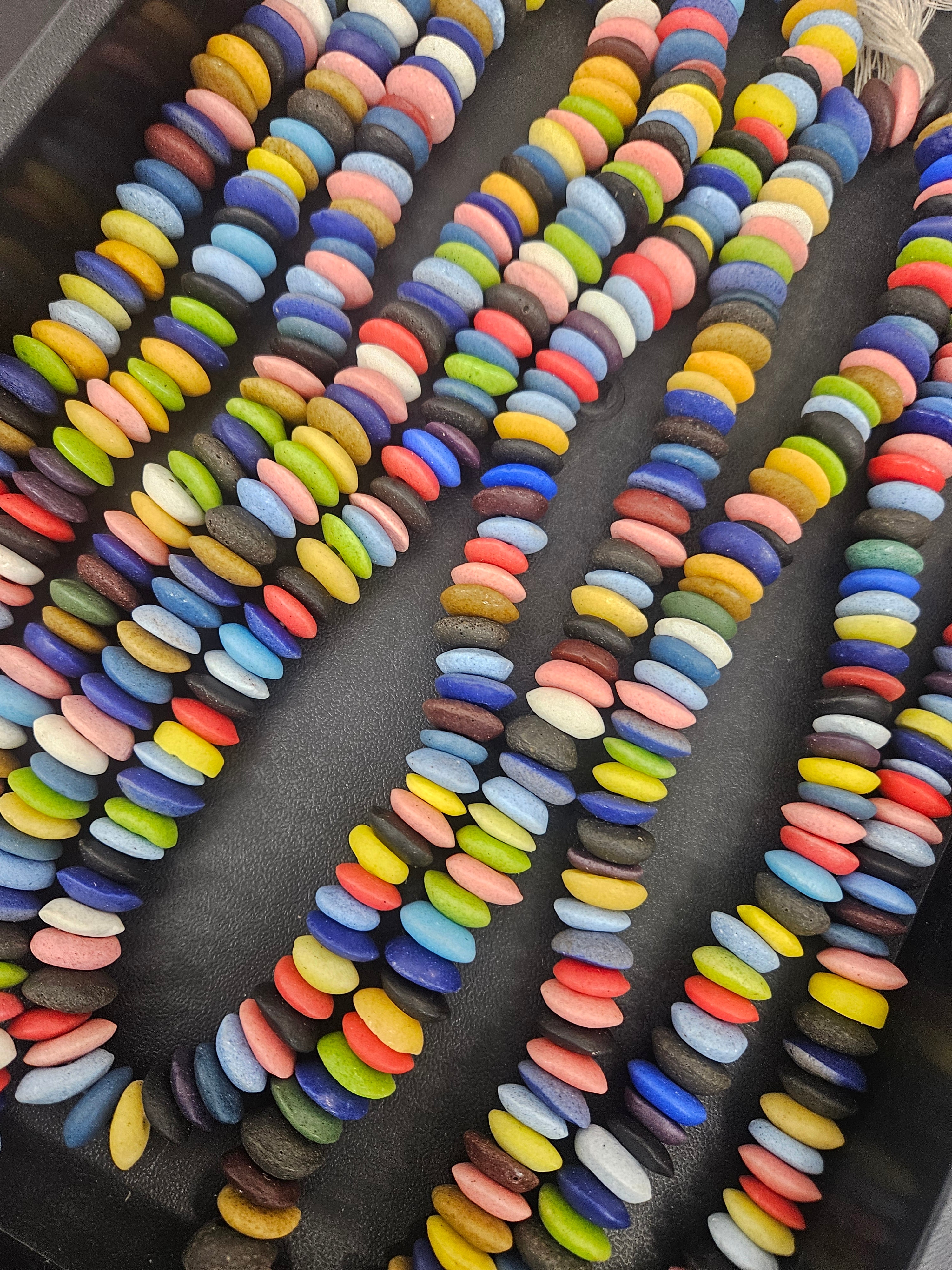 African Saucer Glass Beads Mix – Multicolor Recycled Glass Beads | Handcrafted Ghanaian Glass Bead Strand