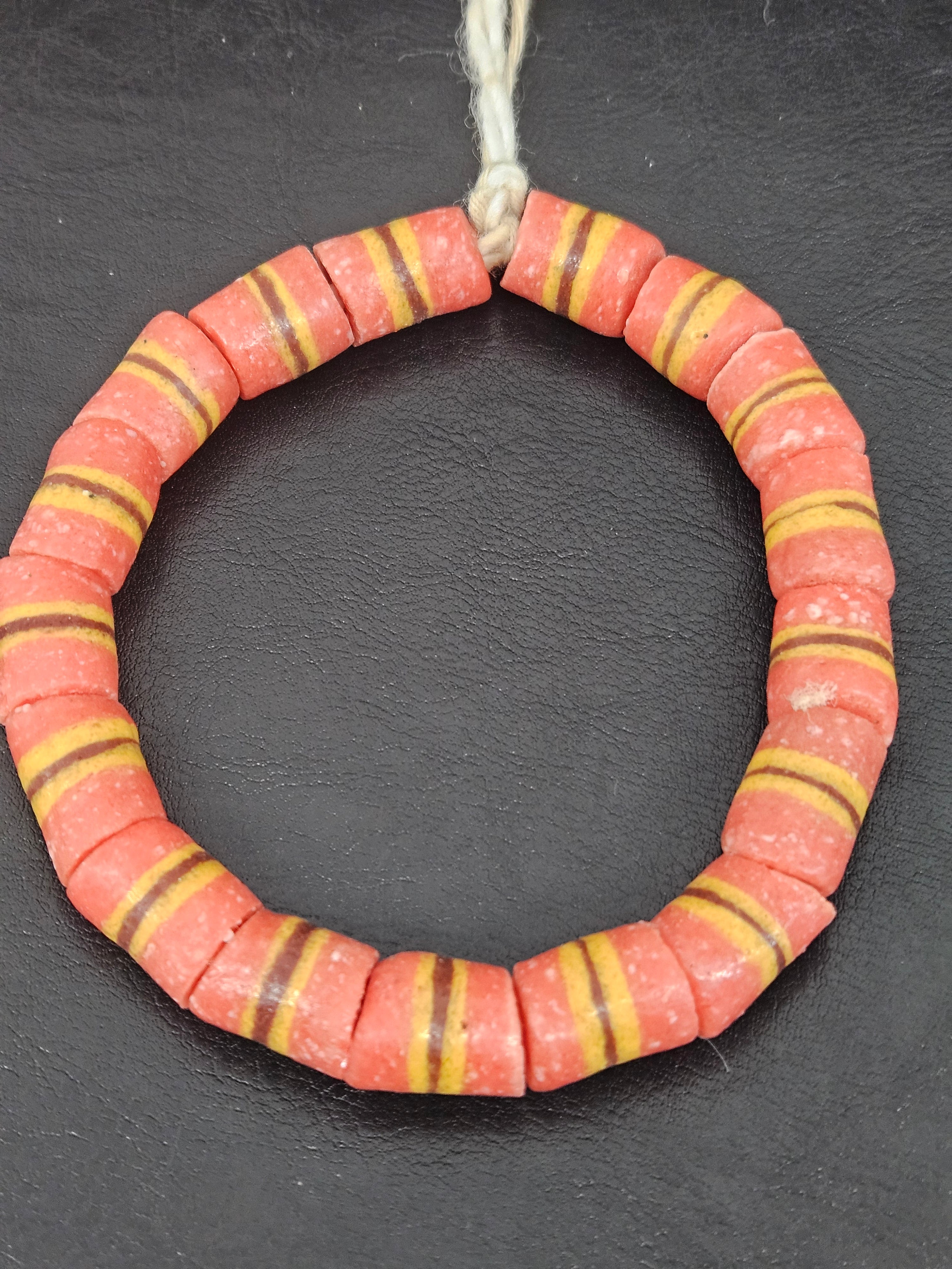 Red Striped Krobo Kente Glass Beads | Handcrafted Powdered Glass Beads from Ghana | Approx. 17 Beads