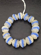 Royal Blue & Ivory Krobo Sugar Glass Rondelle Beads | Handcrafted Recycled Glass Beads from Ghana | Approx. 30 Beads Per Strand