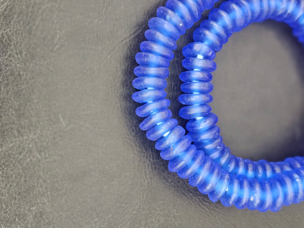 Authentic Royal Blue Krobo Translucent Recycled Glass Rondelle Beads | Handmade Ghana African Glass Beads for Jewelry Making & Wholesale