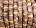 Brown Striped Krobo Kente Glass Beads | Handcrafted Powdered Glass Beads from Ghana | Approx. 17 Beads