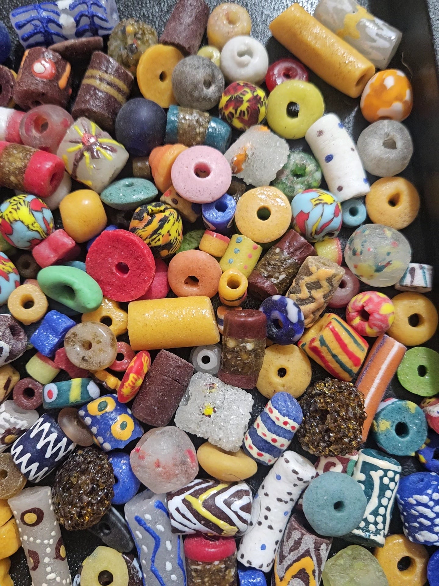 African Krobo Recycled Glass Beads – 1 Cup Bead Mix (160+ Handmade Ghana Beads for Jewelry Design, 1lb)